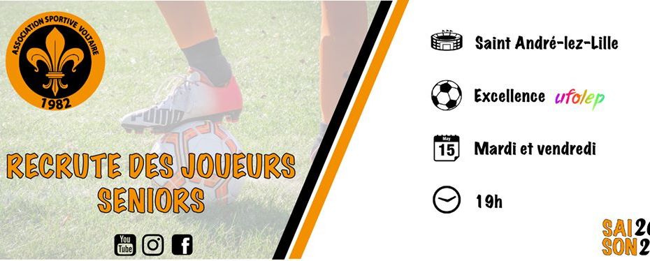 AS Voltaire Ufolep Football Amateur Nord Lille Saint André Club Equipe Entraîneur Joueur Arbitre Match Entrainement Recrutement